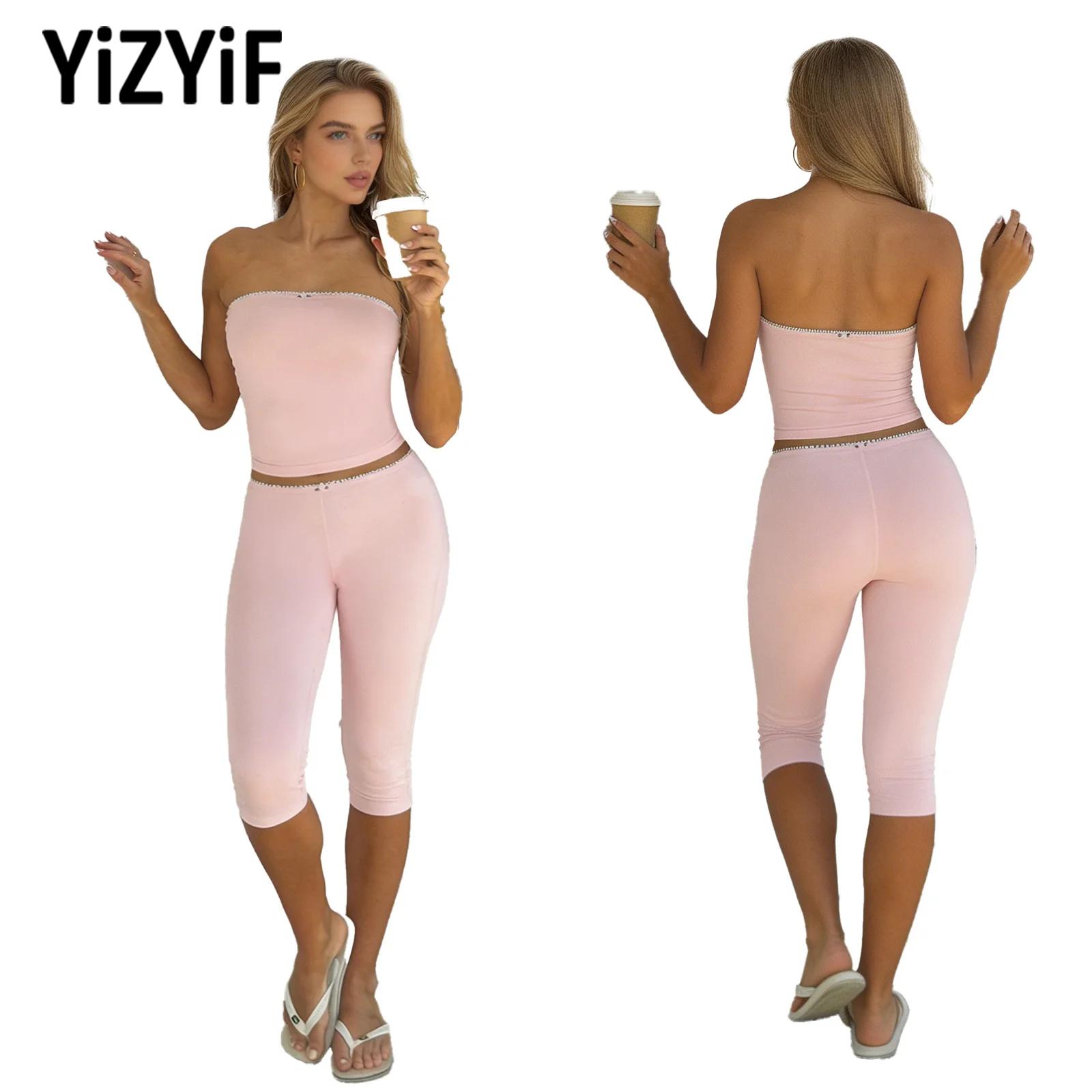 Youtube Yoga Pilates - Damen-Yoga-Outfit, trägerloses Tube-Top mit elastischem Bund,