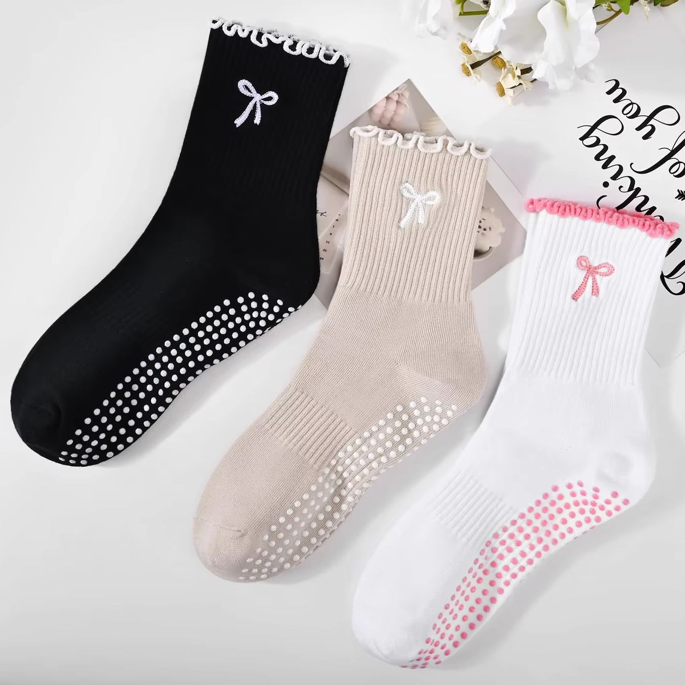 Medias Para Pilates Y Yoga - 3 Paar rutschfeste Pilates-Socken, atmungsaktive Yoga-Socken