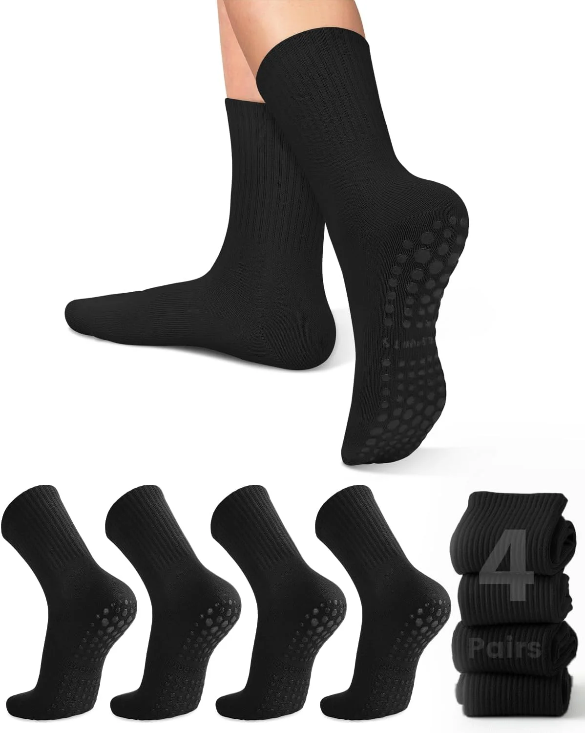 Pilates & Yoga With Harna - 4 Paar Damen-Yoga-Socken, einfarbige, rutschfeste Yoga-Pilates-Ballettsocken