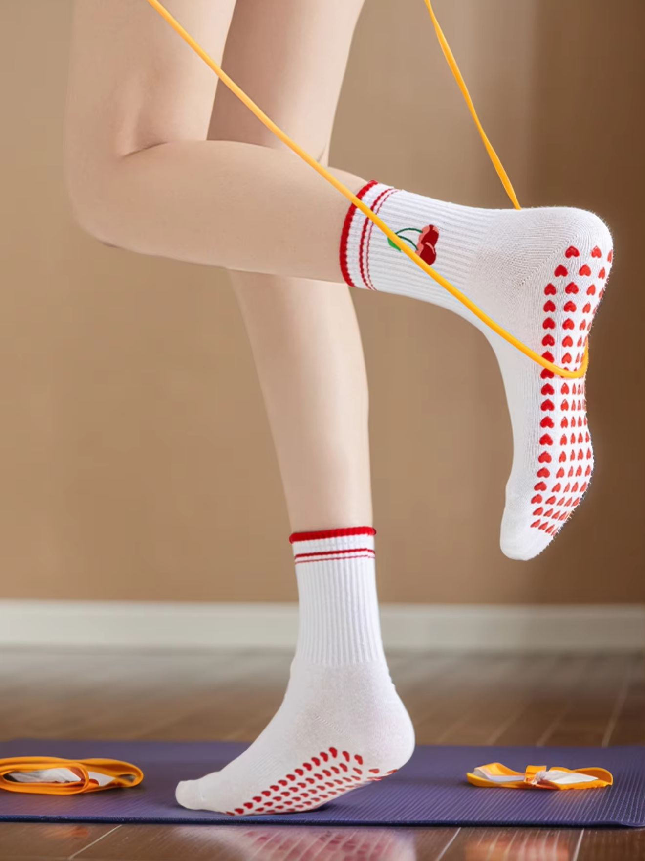 Medias Para Pilates Y Yoga - 1 Paar grenzübergreifende professionelle Yoga-Socken, Baumwoll-Riemchen-Silikon-Anti-Rutsch-Pilates-Fitness-Tanz-Bodensocken