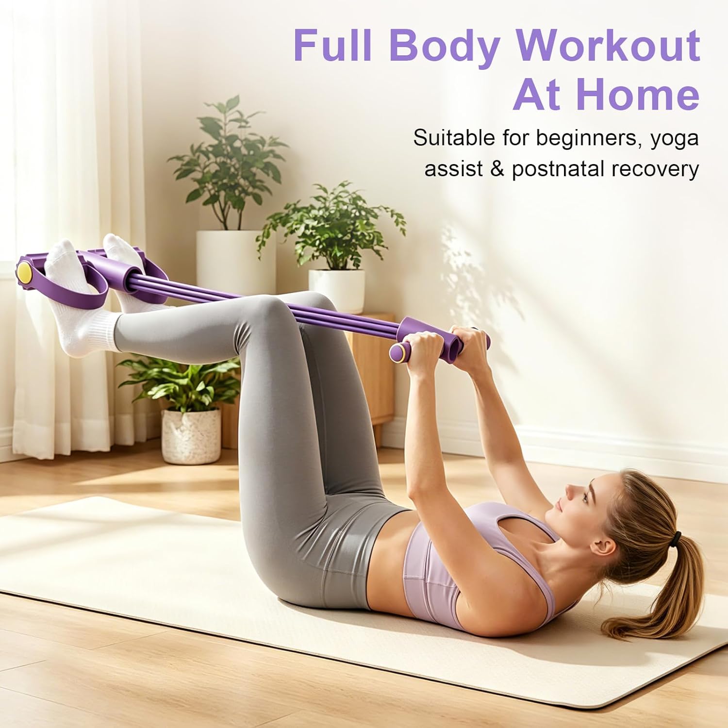 Pilates Yoga Board - 4-Röhren-Widerstandsband, Multifunktions-Spannungsseil, Fitnessbänder, 6-Röhren-Elastik-Yoga-Pedalzug für Sportübungen